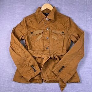 PZI Jeans‎ Utility Belted Safari Jacket Women Small Brown Tan Cotton Spandex